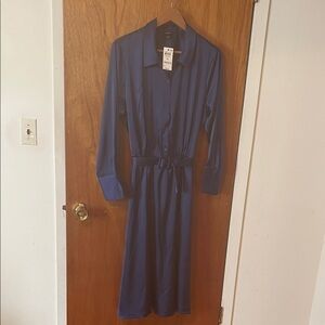 Alfani Elegant Blue Long Sleeve Sateen Midi Dress Size 16. New with tag